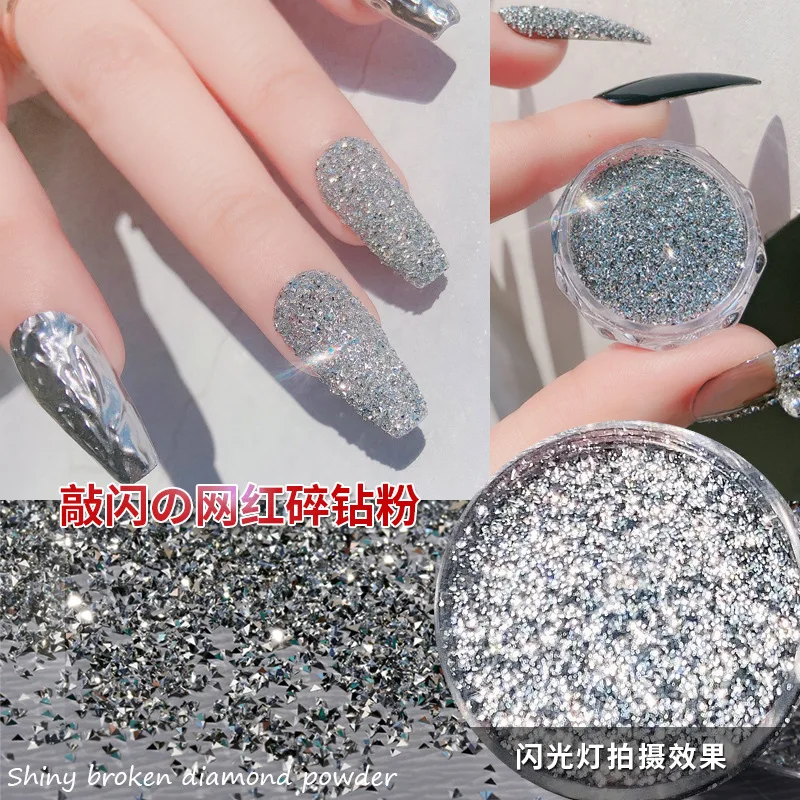 

Модный крутой алмазный порошок для ногтей Блестящий треугольный кристаллический сахарный порошок 3D стерео диско-порошок аксессуары для ук...