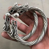 hot selling natural hand carved ibetan silver dragon fashion jewelry bracelet accessories men women luck gifts