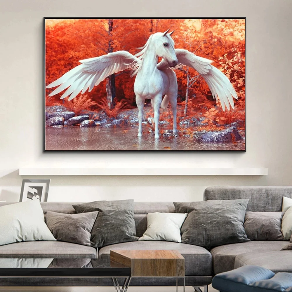 Мифология Pegasus Холст Живопись стены Искусство фантазия небо крылья лошадь плакат