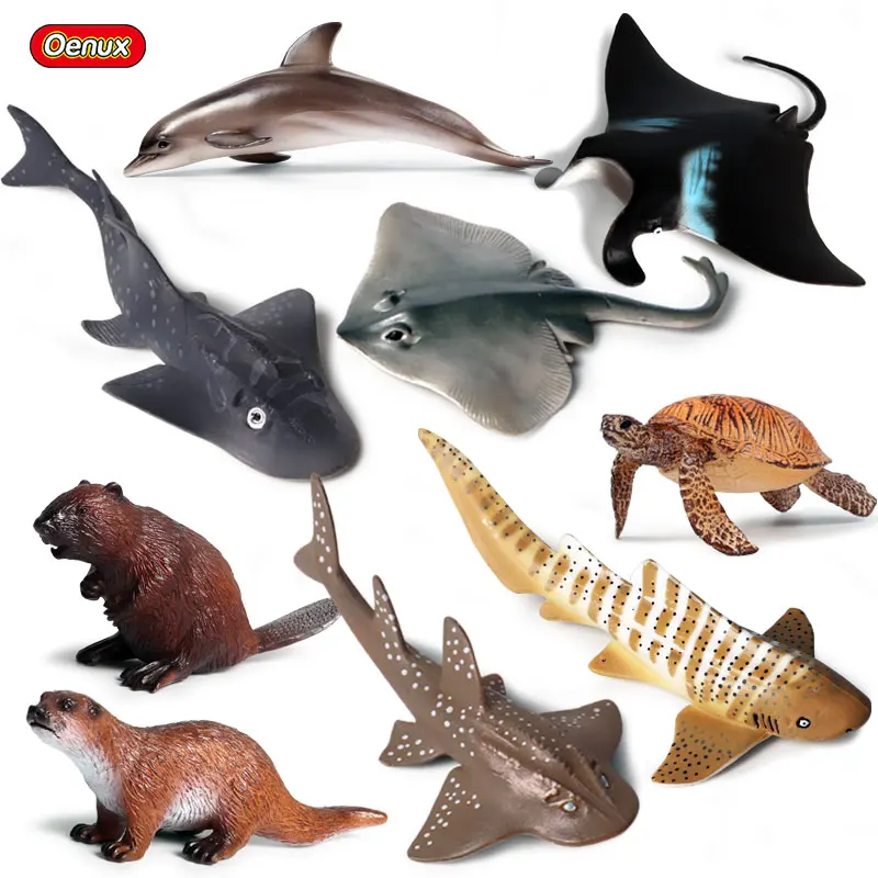 Oenux Ocean Animals Dolphin Simulation Sea Life Animal Rays Shark Turtle Model Figurines Action Figures Miniature Education Toys