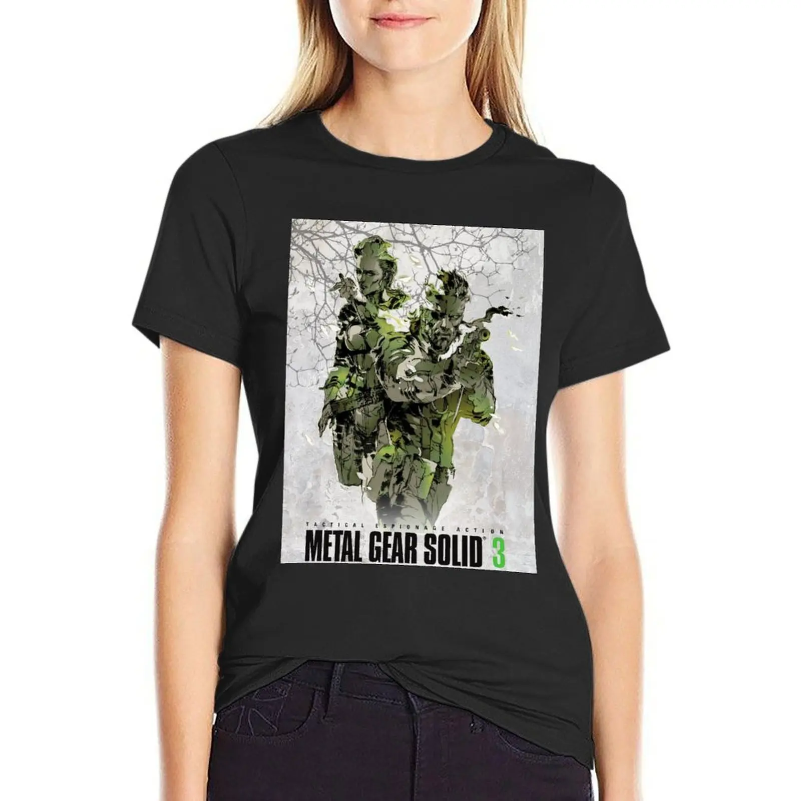 Футболка женская однотонная с 3 плакатами и металлическим снаряжением