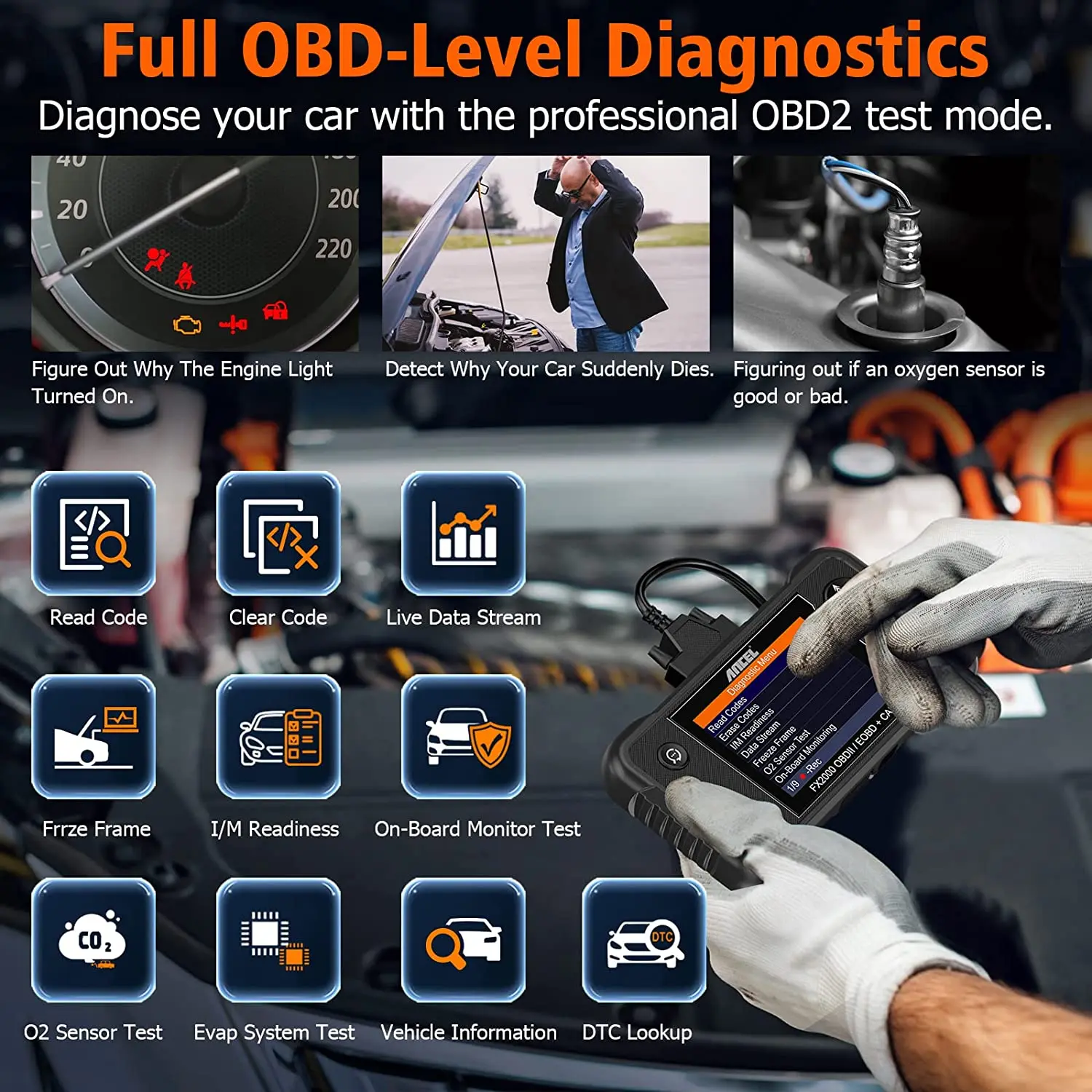 Автомобильный сканер Ancel FX2000 OBD2 профессиональный считыватель кодов трансмиссии