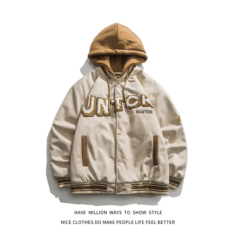 

New Arrival Winter Thick Warm Suede Hoodie Men Baseball Bomber Jacket Unisex Women Varsity Coat Street Vintage Casual Couple