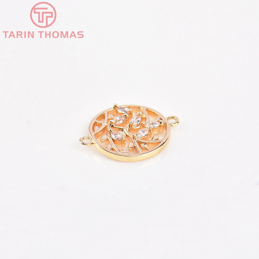 Фото (5714) 4PCS 14.5MM 24K Gold Color Brass with Zircon Round Leaves Charms Pendants High Quality Jewelry Making Findings Wholesale №2