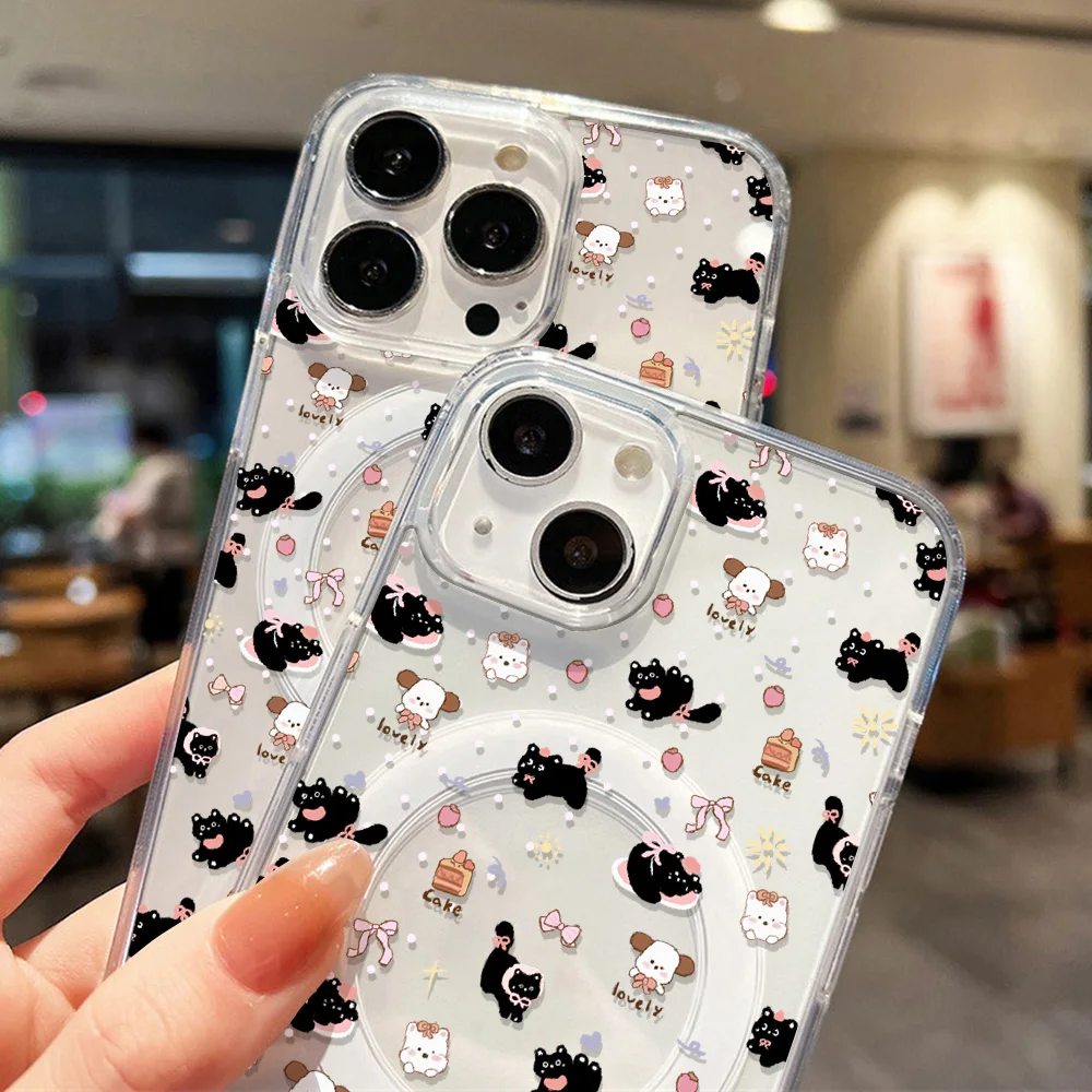 Фото Милый чехол для телефона с черной кошкой для iPhone 17 Pro, чехол-футляр для iPhone 16, 14, 13, 12, 11, 15 Pro Max, 17 Air, магнитный чехол для Magsafe №4