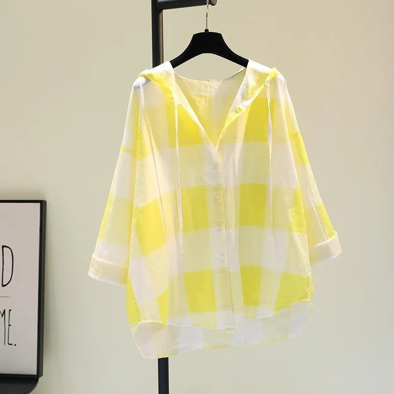 Spring Autumn Women Shirt Fashion Casual Plaid Hooded Shirts Long Sleeve Button Down Blusa Feminina Streetwear рубашка женская