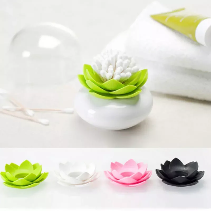 

2022New Decor 2 In 1 Portable Living Room Decoration Lotus Shaped Cotton Bud Holders Cotton Swab Box Toothpicks Holder