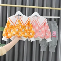 2022 baby girl clothes suits autumn children clothing cute plaid long sleeve top pants two piece sets 1 4 years girls clothes