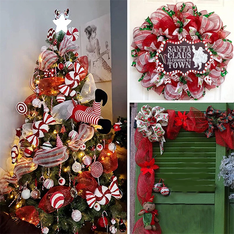 Рождественское украшение 26 см на 10 ярдов сделай сам красные и белые конфеты