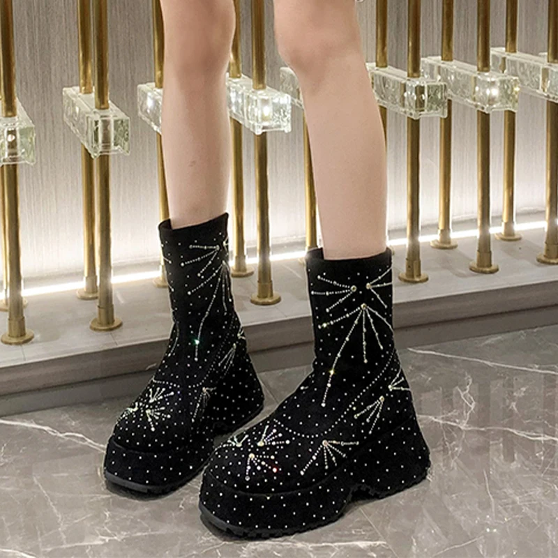 

Ankle Women Crystal High Heels Chelsea Boots Luxury Fashion Femme Shoes Winter 2024 New Designer Platform Botines Para Mujeres