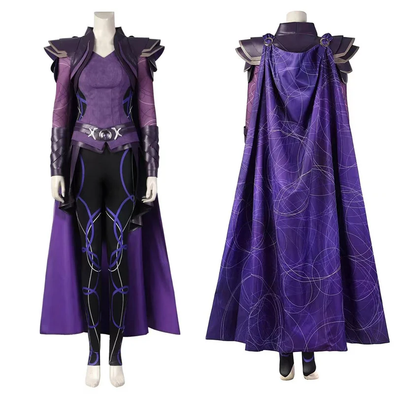 

Superheroine In The Multiverse of Madness Clea Cosplay Costume Fancy Halloween Outfits Purple Armour Cloak Suit