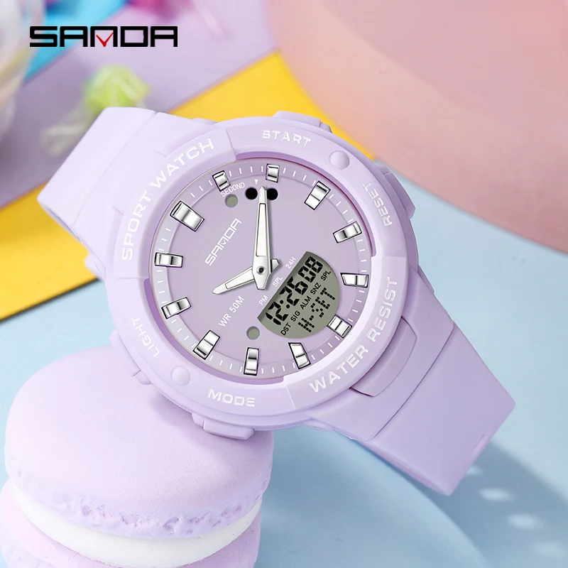 SANDA Casual Fashion Digital Watch Women Watch Purple Silicone Strap Waterproof Sports Digital Watches Luminous LED Reloj Mujer