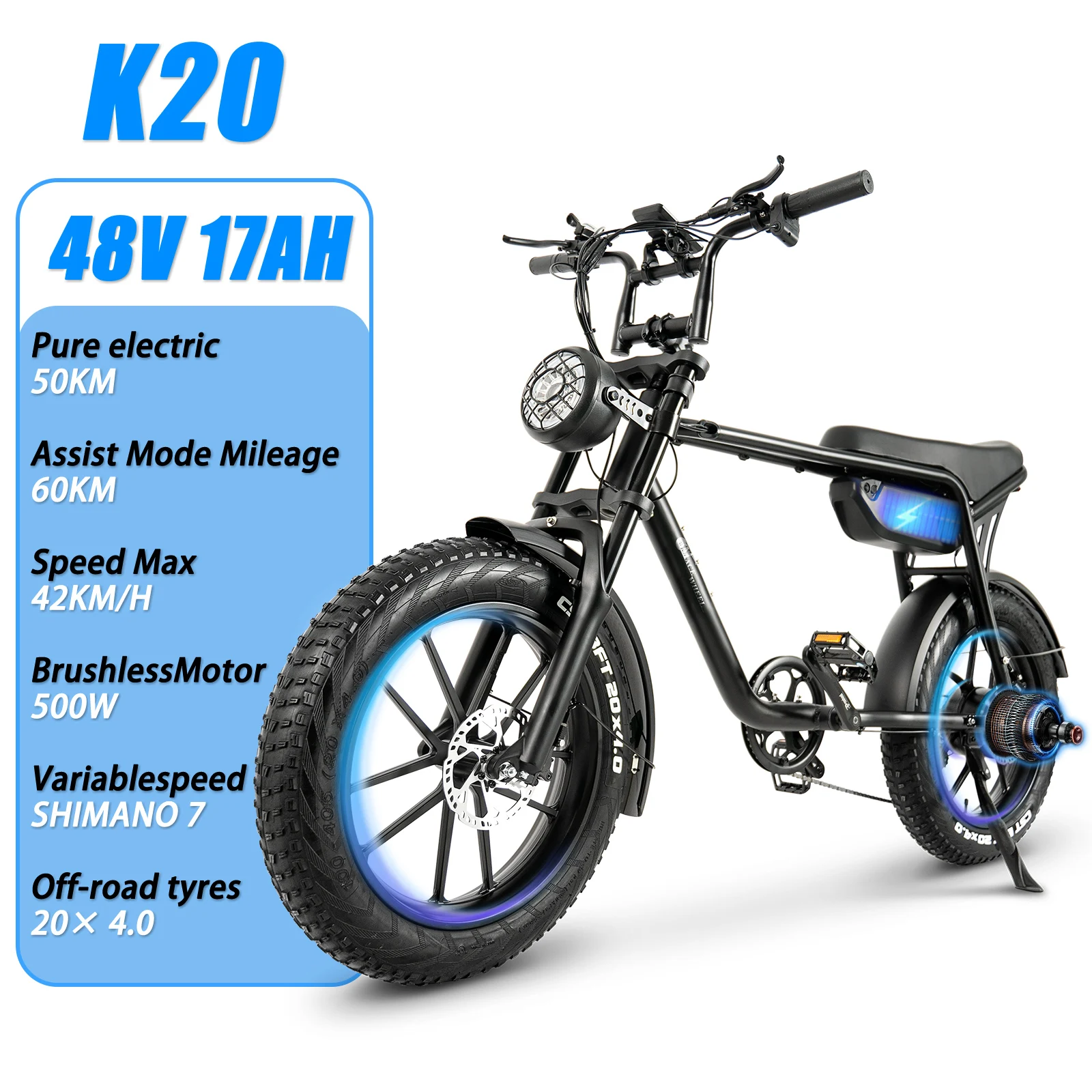 New Folding Electric Bike 500W 48V 17AH Large Removable Battery E 65 Miles Max Range Adult Bicycles for Commute