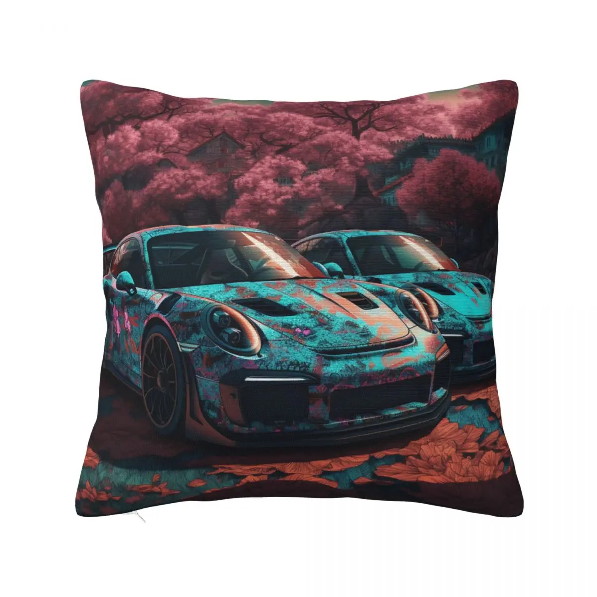 

Classic Sports Car Pillow Case Colorful Painting Neon Summer Funny Pillowcase Polyester Bed Zipper Cover