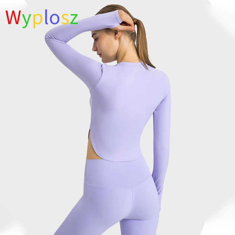 Wyplosz Solid Yoga Long Shirt Exercise Workout Running Fitness Quick Drying Sexy Items Gym Winter Curved Hem Ventilation Classic