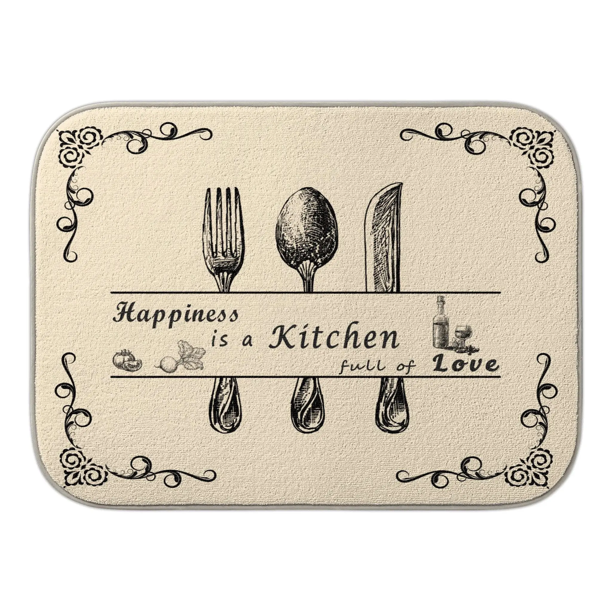 

Beige Vintage Dish Drying Mat for Kitchen Counter Microfiber Absorbent Reversible Drying Pad Fast Dry Kitchen Accessories Decor