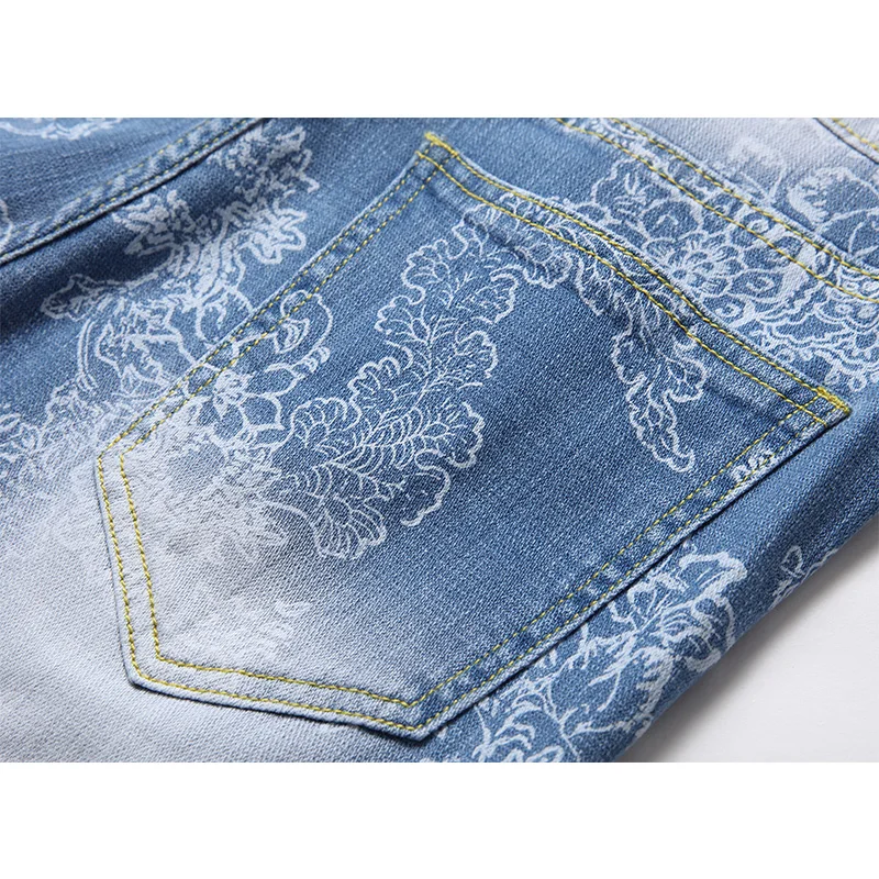 Mens Jeans Fashion Elastic Printing Personalized Denim Pants Summer Knee Length Mens Street Wear Shorts Denim Jeans