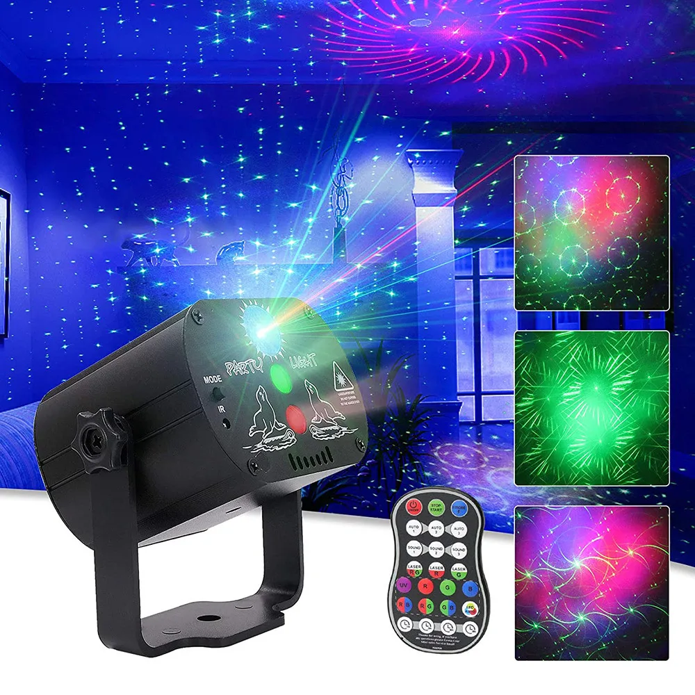 

Voice Control 60 Patterns Mini DJ Disco Light Party Stage Lighting Effect USB Laser Projector Strobe Lamp for Home Dance Floor