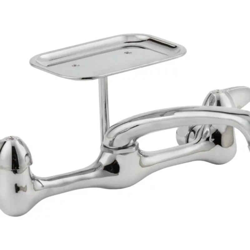 

Wall Mount Two Handle Kitchen Faucet with Soap Dish, Chrome free shipping