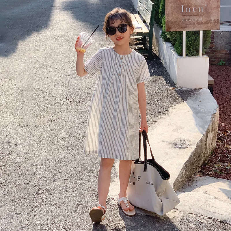 

Платье в полоску для девочек, Новинка лета 2023, свободная детская одежда, модель #7356