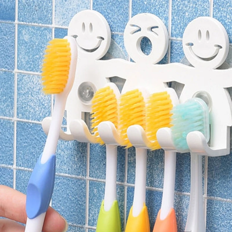 

Toothbrush Holder Wall Mounted Suction Cup 5 Position Cute Cartoon Smile Bathroom Sets