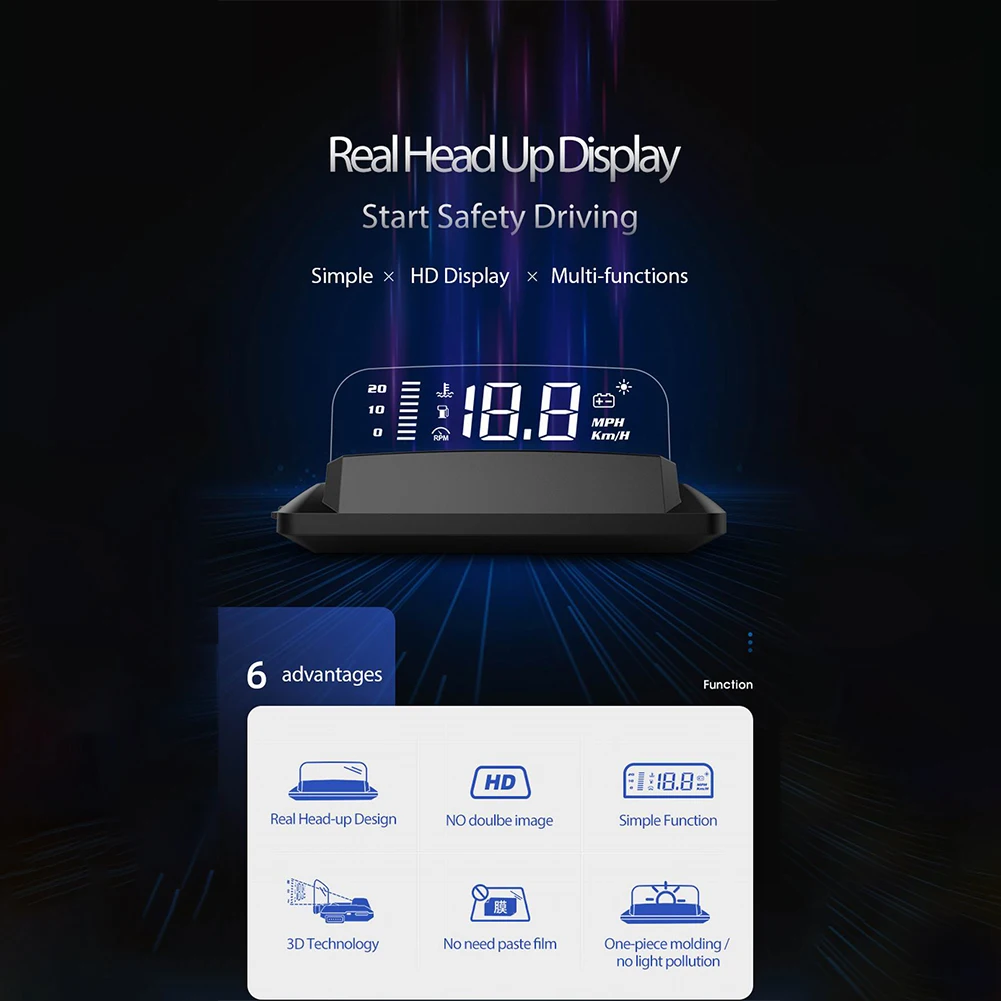 

2023 HUD Mirror Head Up Display OBD2 Speed Projector Overspeed RPM Voltage Cars In OBDII Standard For CAN For KLINE
