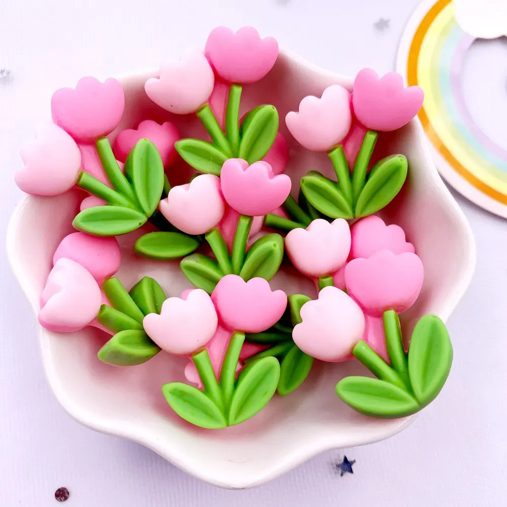 

Окрашенная смола Kawaii, красочный пучок тюльпанов, каменные фигурки для скрапбукинга с плоской задней частью, 10 шт., DIY бант, декор, аксессуары, поделки OM404