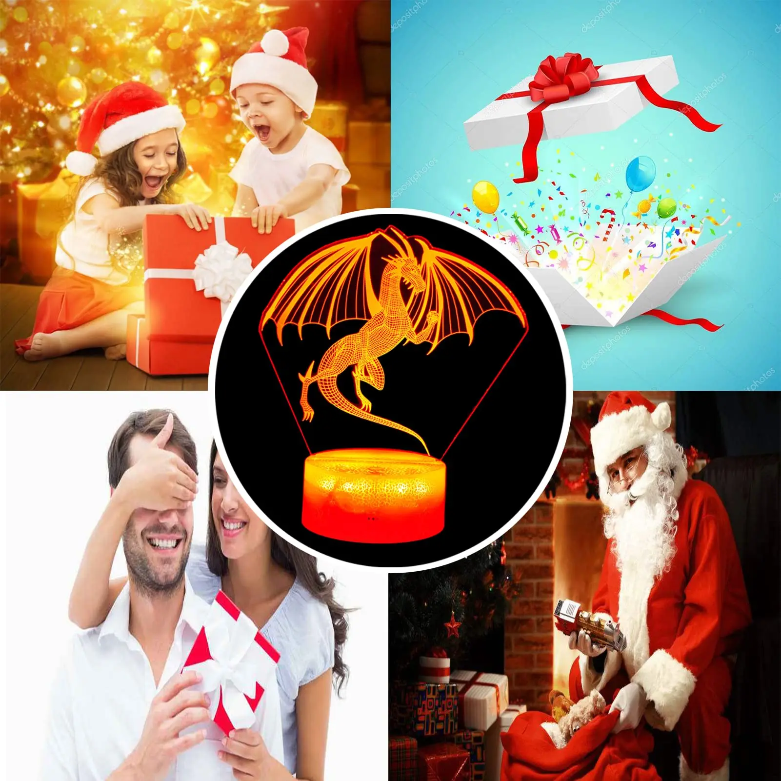 Ночсветильник с 3D драконом светодиодный светодиодная иллюзионная лампа