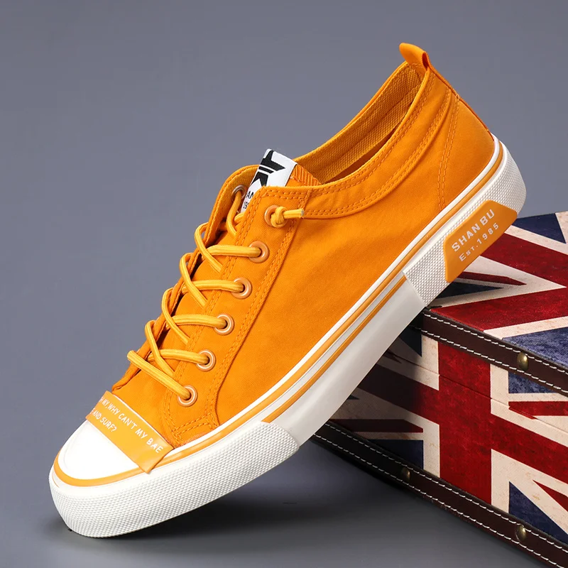 

New Fashion Yellow Men's Canvas Shoes Comfortable Casual Sneakers Men Lace-up Vulcanized Shoes Men Flat Shoes zapatillas