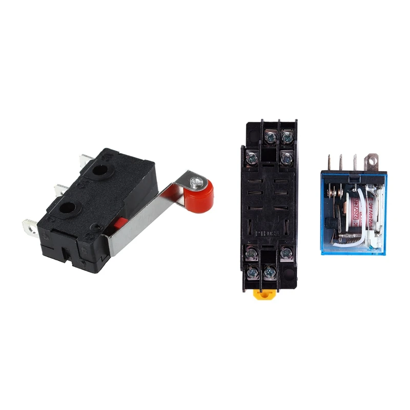 

1 Pcs 220V AC Coil DPDT Power Relay 8 Pin W PTF08A Socket & 10 Pcs Mini Limit Switch Roller Lever Arm