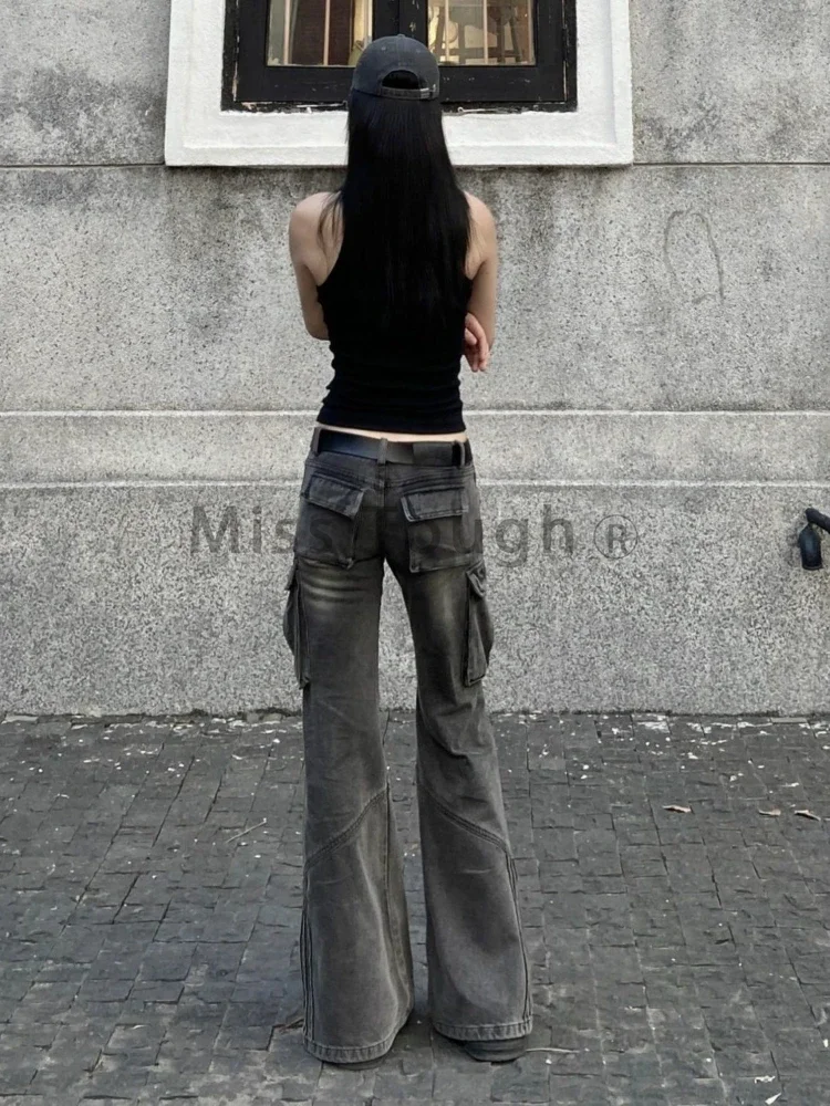 Джинсы с низкой талией и карманами 2000-х годов женские модные широкие