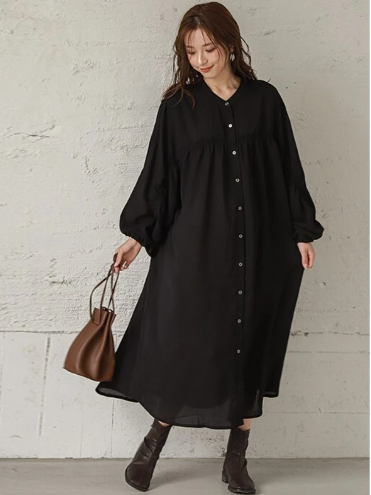 

Spring Summer New Women's Lapel Cardigan Single-breasted Shirt Coat Dress Ladies Gown Loose Casual Long Shirt Dresses for Women