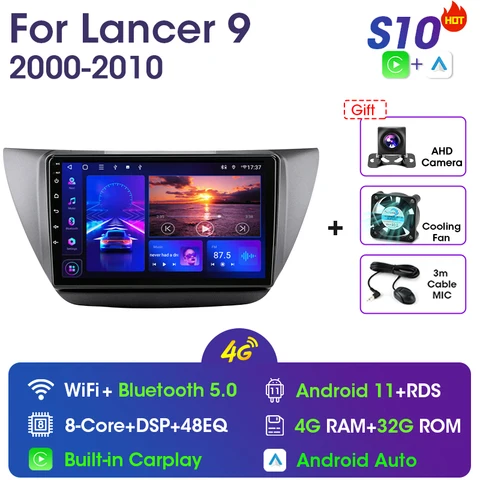 Автомагнитола Vtopek для Mitsubishi Lancer 9, мультимедийный видеоплеер на Android 11,0, с GPS-Навигатором, 9 "экраном, DSP, типоразмер 2DIN, 2000-2010