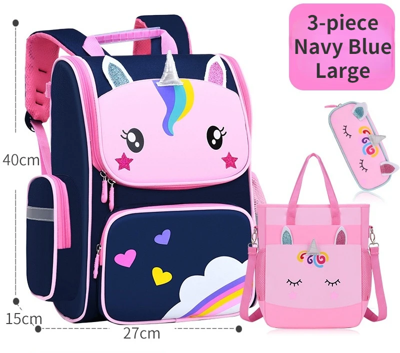 3 Piece Unicorn New Cartoon School Bag for Primary School Students Girl Boy Pen Bags In Kindergarten Children Large Backpack Hot