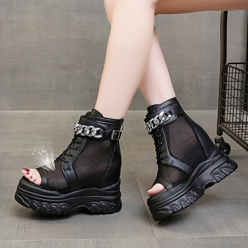 

Women Gladiator Sandals New 2023 Summer Open Toe Buckle Strap Shoes 10CM High Heels Leather Sandals Woman Casual Wedges Sneakers
