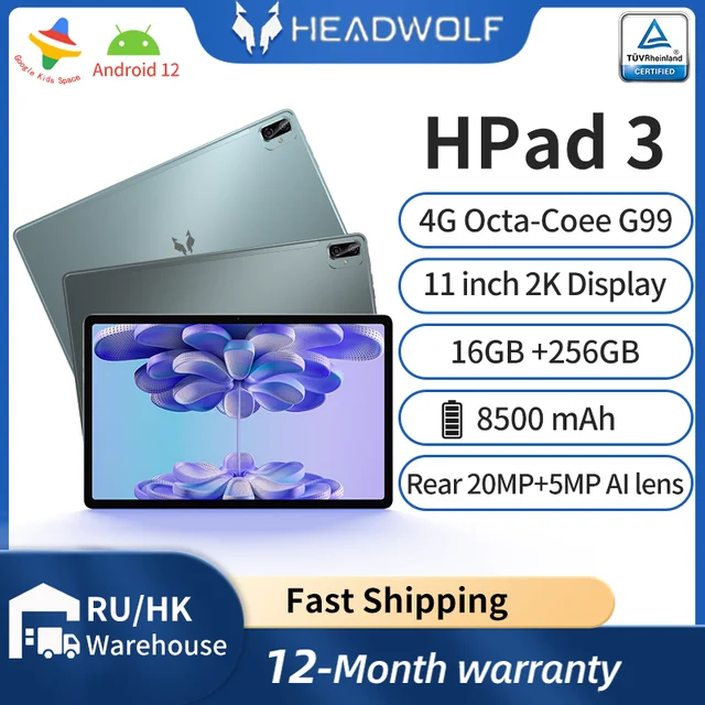【World Premiere】Headwolf HPad 3 Tablet Android 12 MTK G99 Octa-core 16GB+256GB UFS2.2,11’’ Tablet PC 8500mAh TÜV Rheinland 30W 1