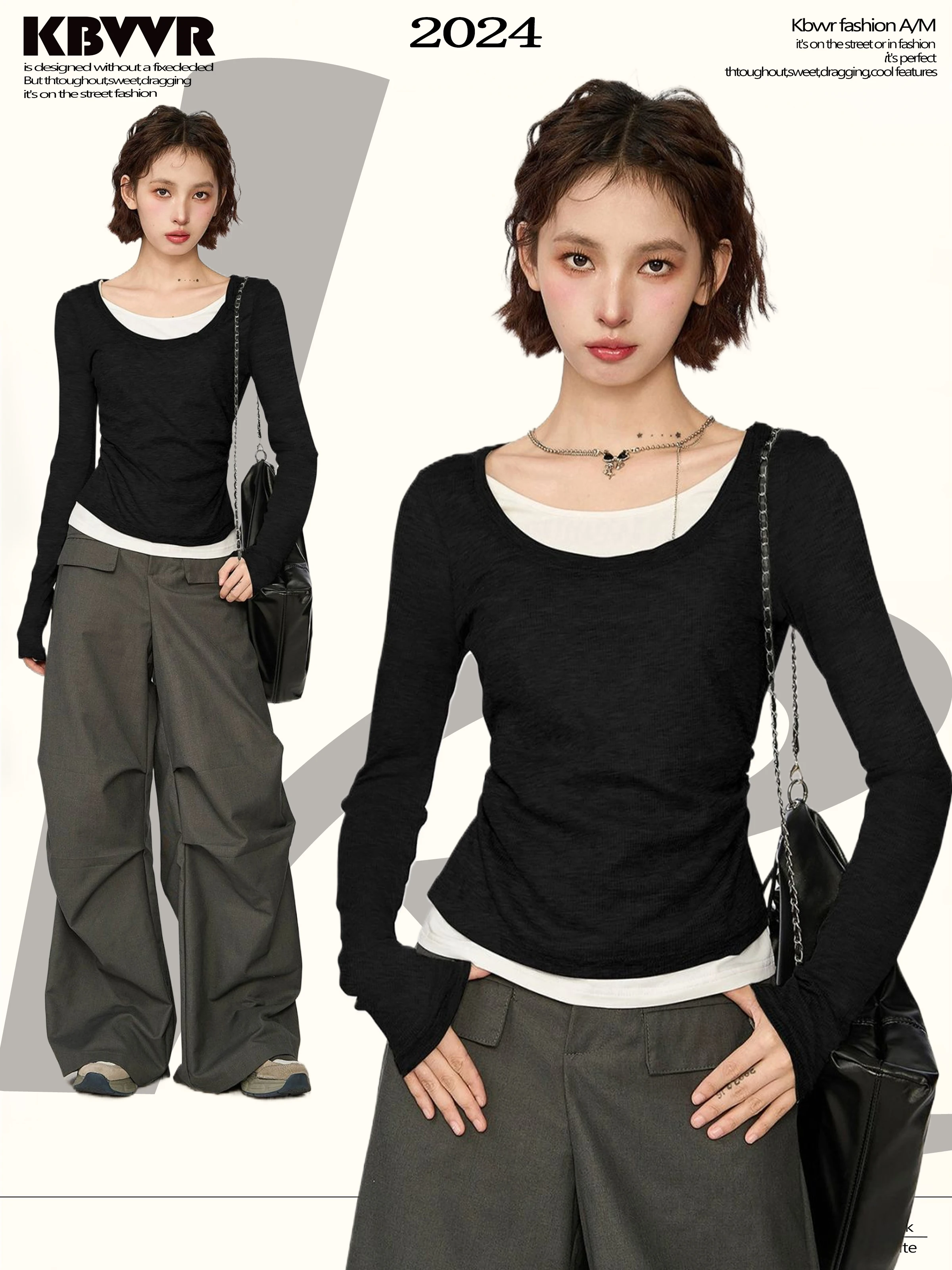 Черная двухсекционная рубашка с длинными рукавами и искусственными плечами