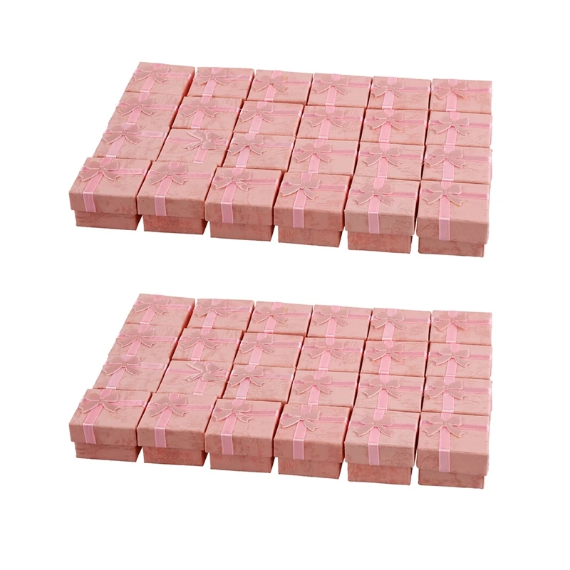 

48 Pcs Ring Earring Jewelry Display Gift Box Bowknot Square Case Pink