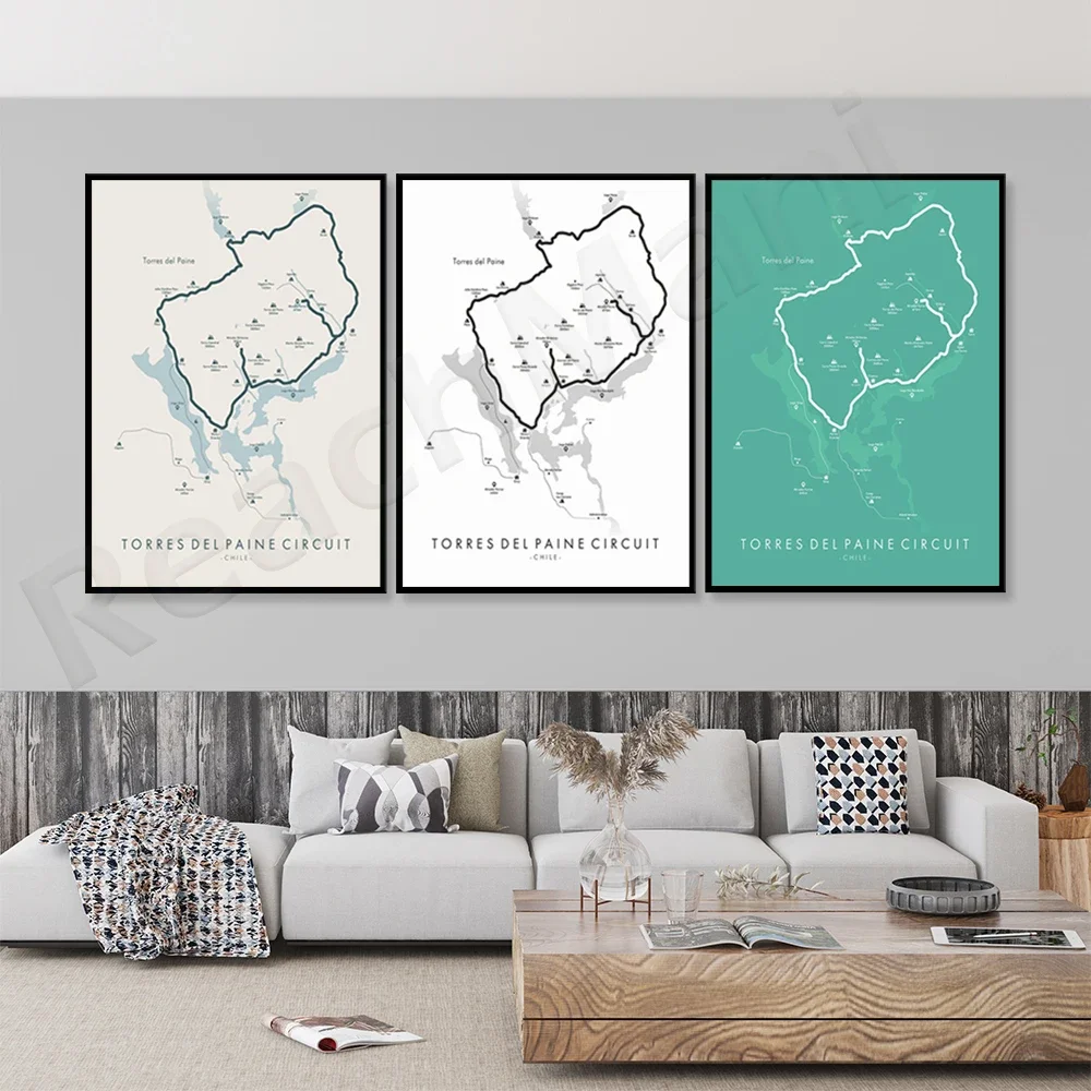 Плакат Torres Del Paine Trail | Карта Пеший туризм Чили Поход Ожимайте свое приключение