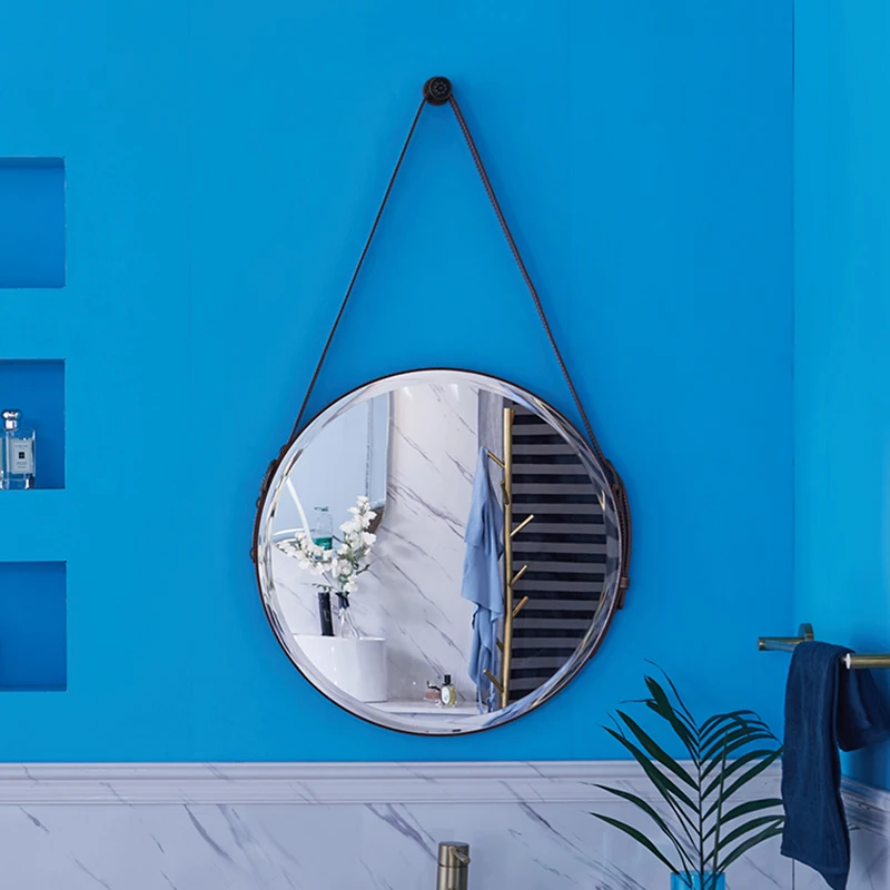 

Round Hanging Wall Mirror Hanging Bedroom Salon Hallway Aesthetic Shower Quality Vintage Stickers Espejos Con Luces Room Decor