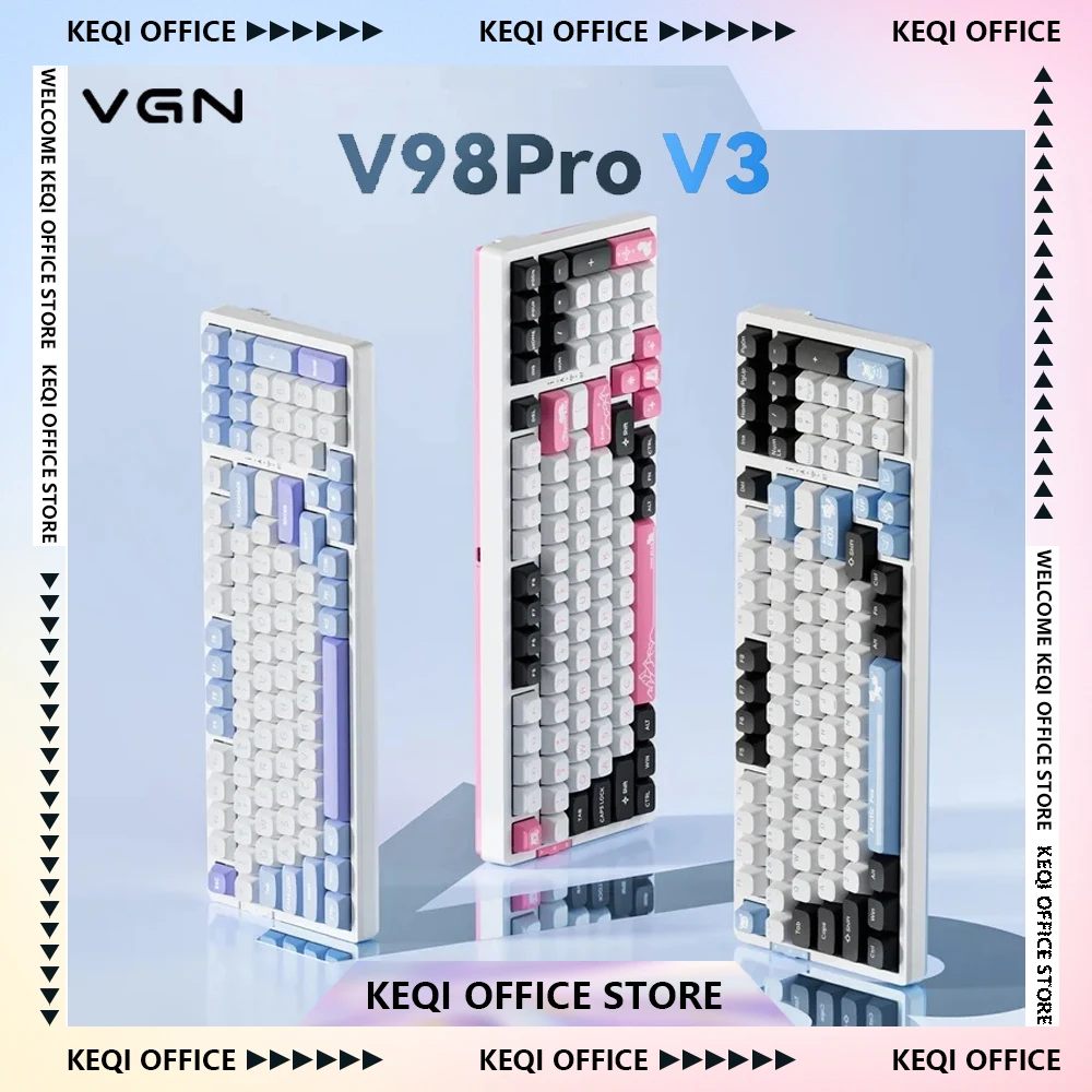 Фото Механическая клавиатура VGN V98Pro V3, 3 режима, беспроводная, длительный срок службы, прокладка для горячей замены, низкая задержка, пользовательская игровая клавиатура для киберспорта №1