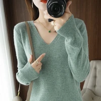autumn winter new cashmere sweater women keep warm v neck pullovers knitting sweater fashion korean long sleeve loose tops