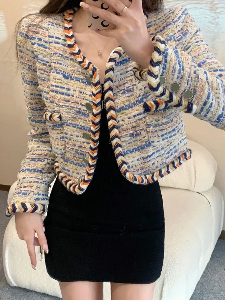 

Женская твидовая куртка, маленькая куртка в Корейском стиле, Элегантная куртка в стиле ретро, верхняя одежда для осени и зимы