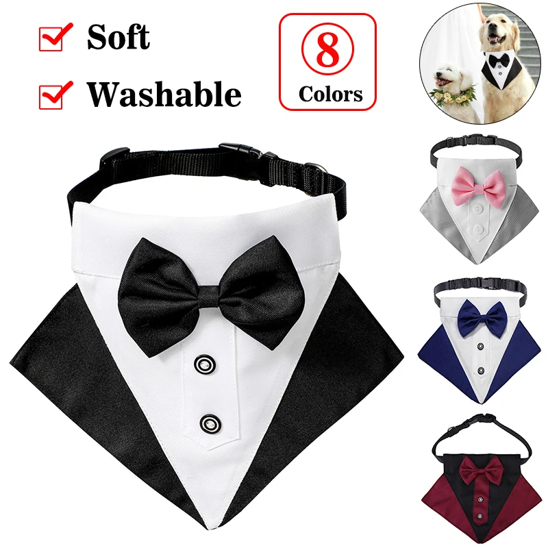 Adjustable Dog Triangular Bandage Bow Tie Collar Bandana Formal Wedding Suit Decoration Gentleman Pet Saliva Towel Scarf Tuxedo