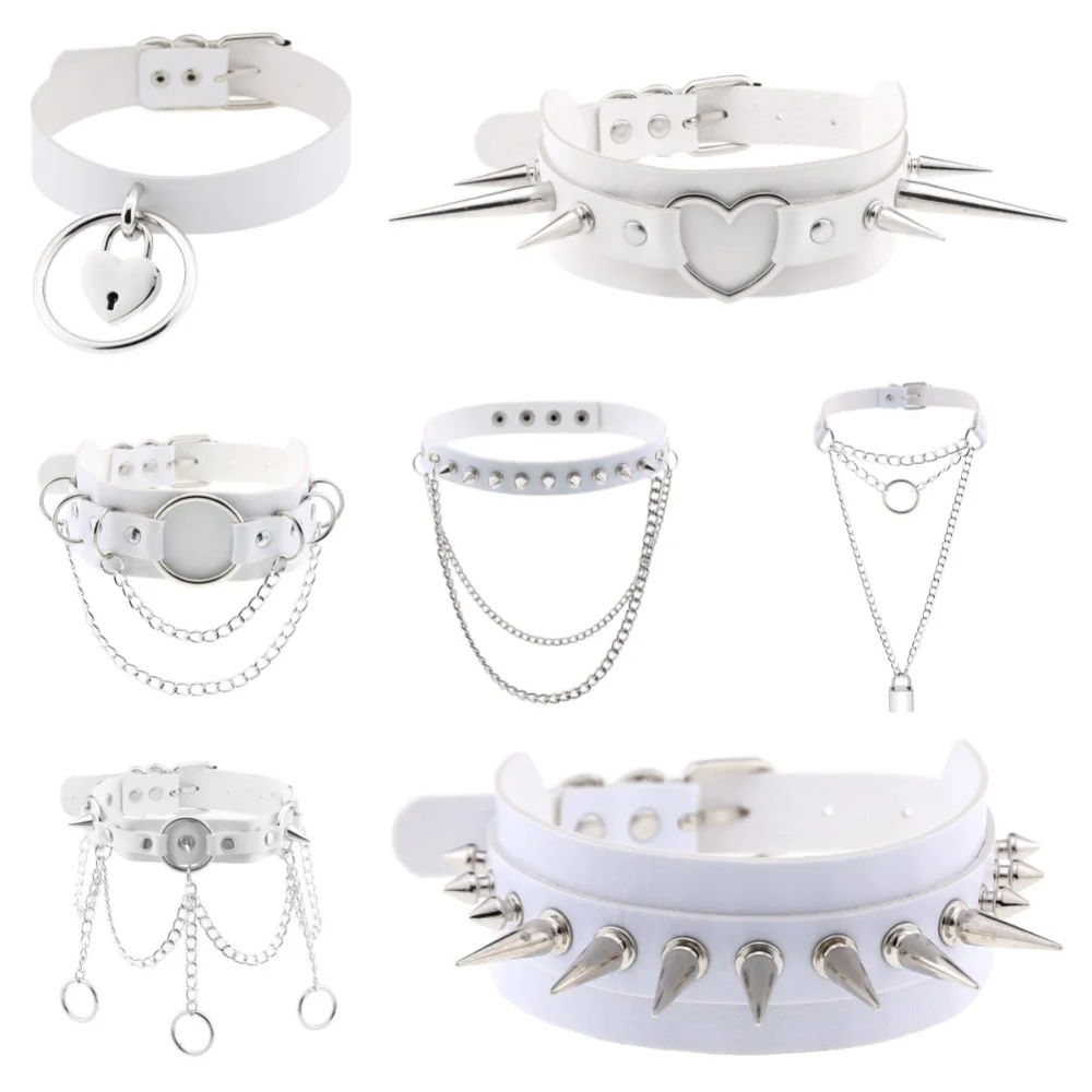 

Vintage White Leather Necklaces for Women Chokers Gothic Sexy Collar Jewelry Y2K Accessories Goth Chain Jewelry Cosplay Collier