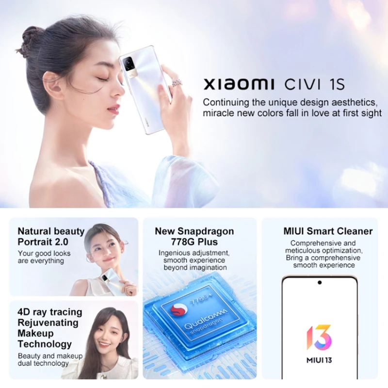 Najtaniej Wersja CN Xiaomi Civi 1S 5G Smartphone 64MP Kamera 8GB + 128GB Telefon Komórkowy 4500mAh Bateria 6.55 Cala Android 12 NFC Telefon Komórkowy