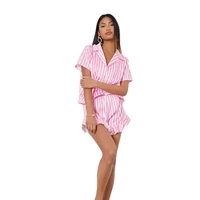 womens pajamas pink stripe designer pyjamas pijamas set two pieces summer spring sleepwear set night wear