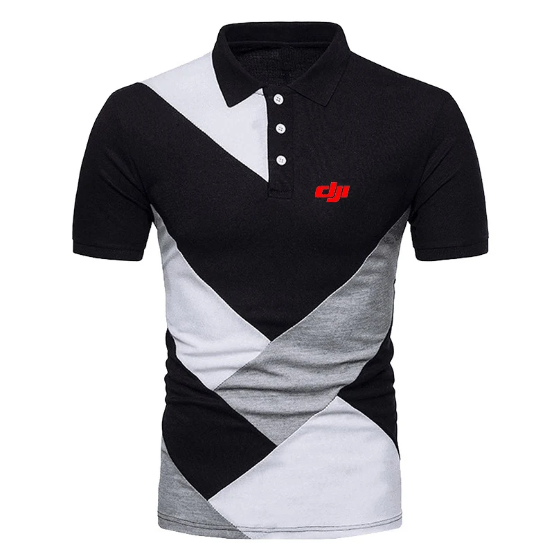 

2023 Summer Men's Splicing Polo Shirt Dji Professional Pilot Drone Printed Turndown Collar Button Short Sleeve Lapel T-shirt