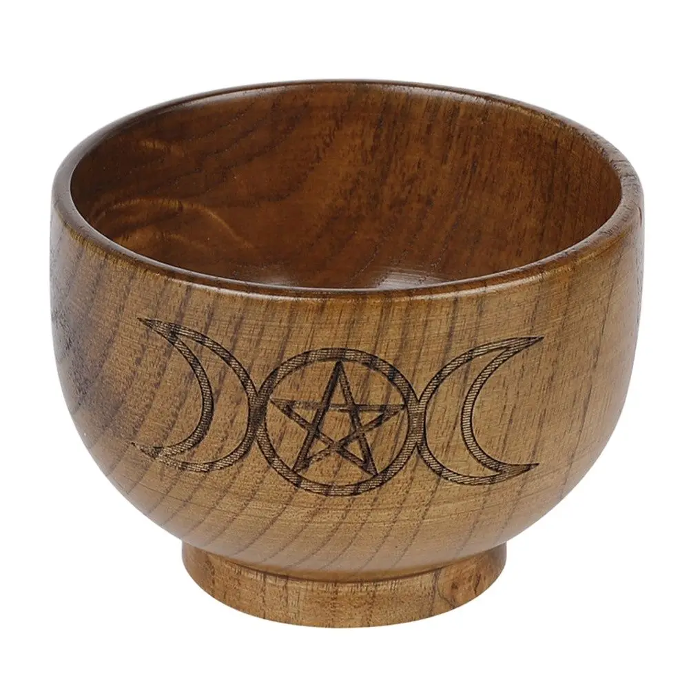 New Product Brown Wooden Bowl Carved Five Awn Star Moon Goddess Pattern Decoration Home Decoration