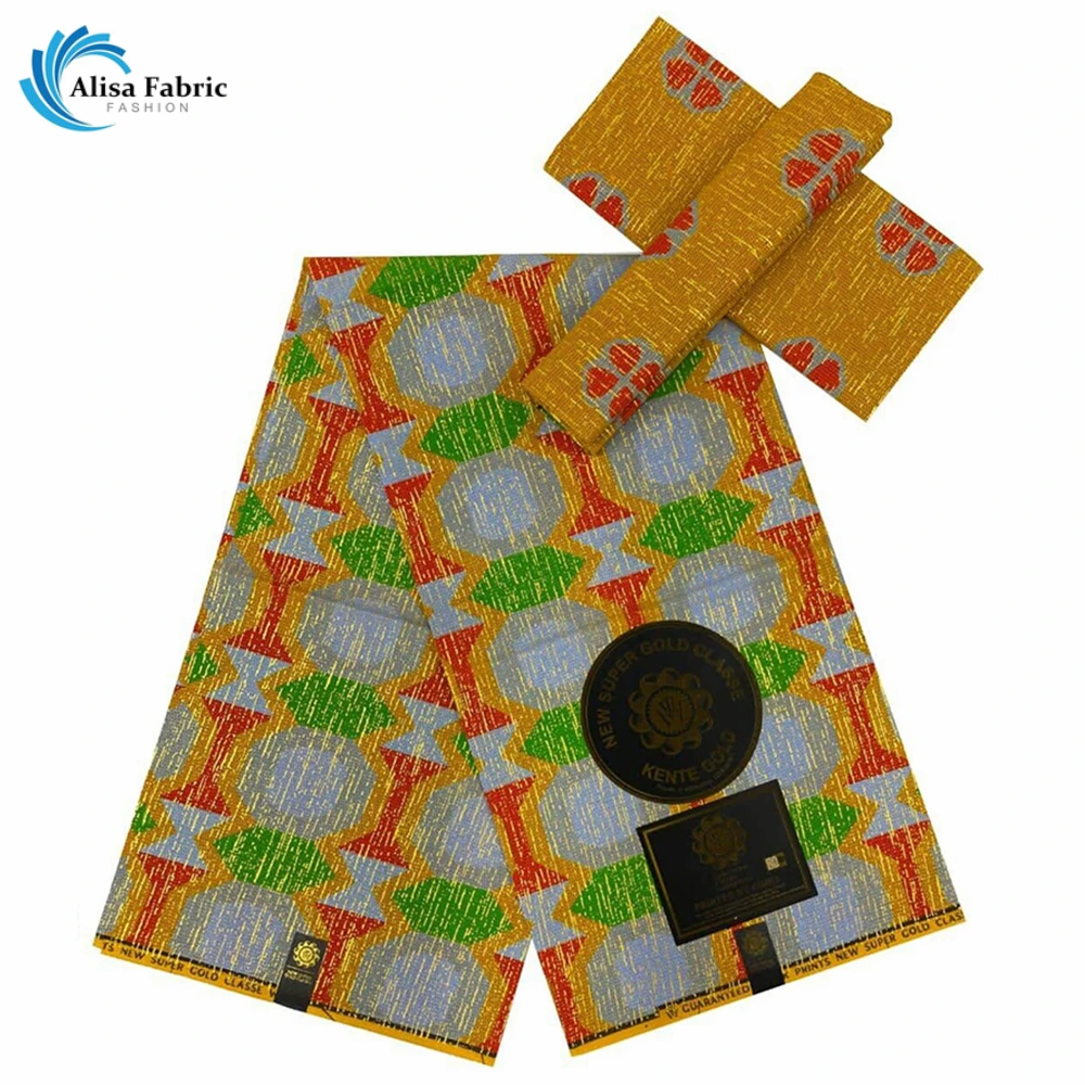 Новая ткань класса Super Gold Kente Wax 100% хлопок Африканский нигерийский стиль материал